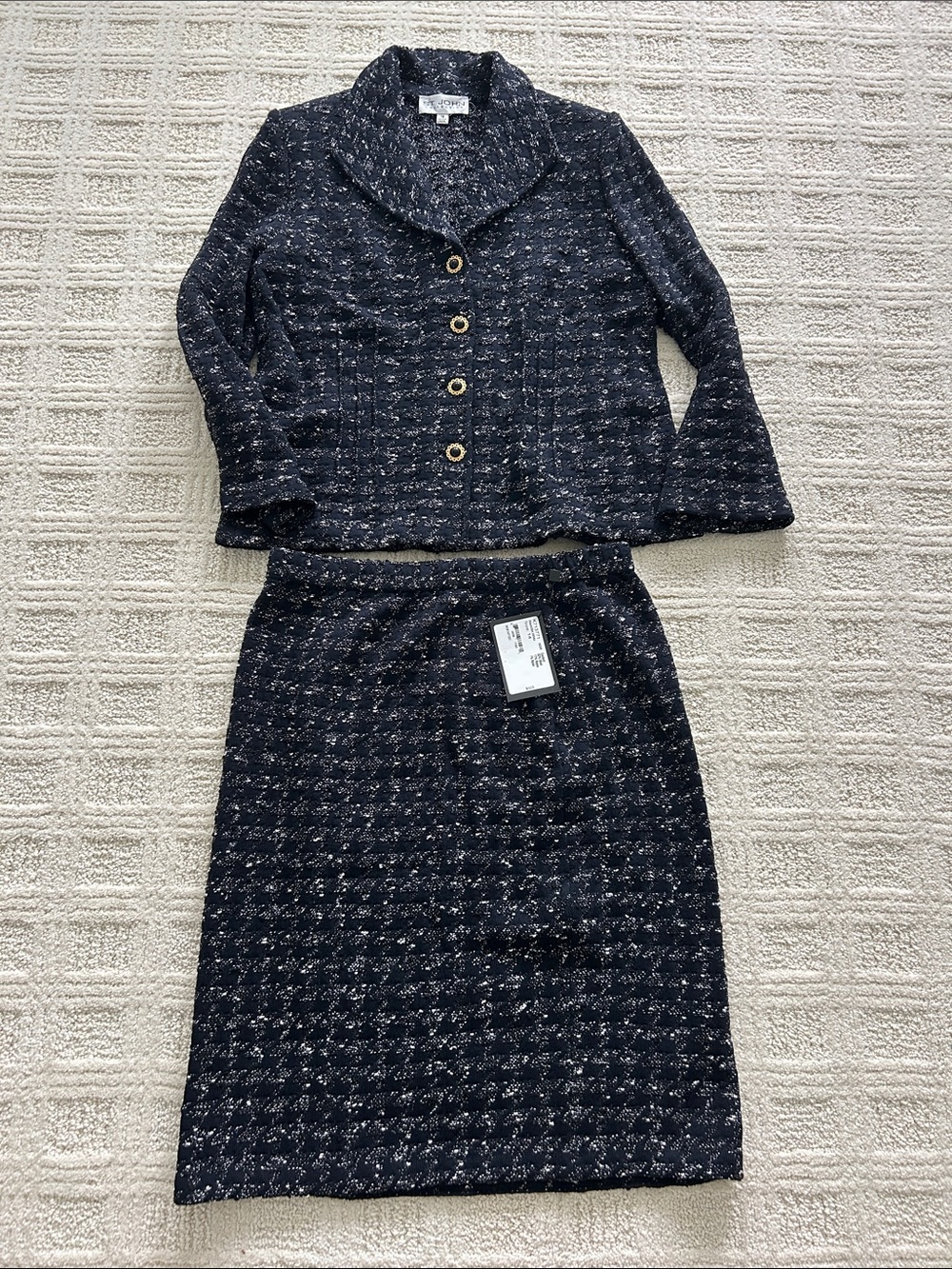 St. John Navy Tweed Two-Piece Skirt Suit